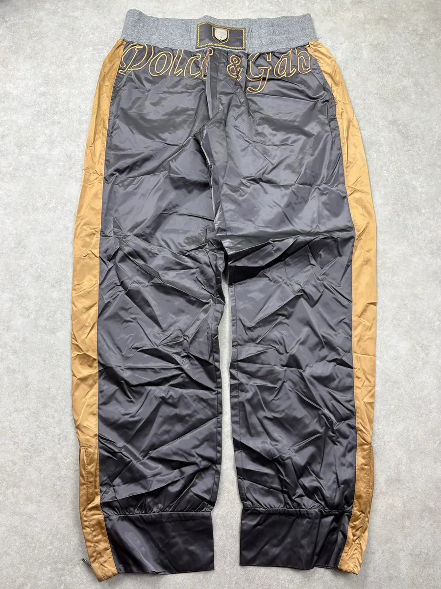 AW2005 Dolce & Gabbana Charcoal & Gold Satin Boxing Logo Trackpants kHtNqPL 3