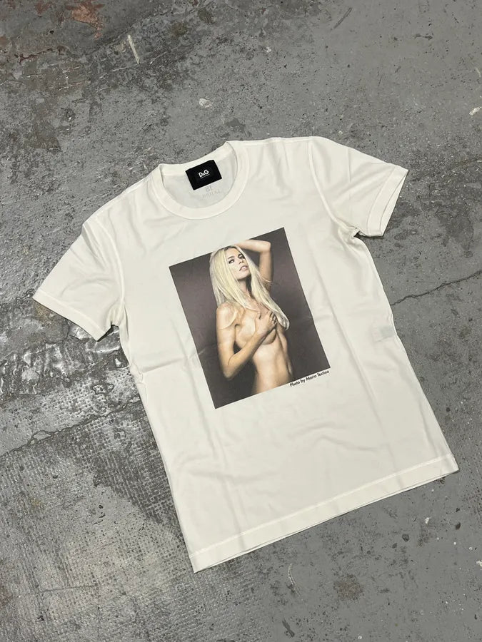 2000s Dolce & Gabbana Claudia Schiffer Naked White T-Shirt ybCyTvx 4