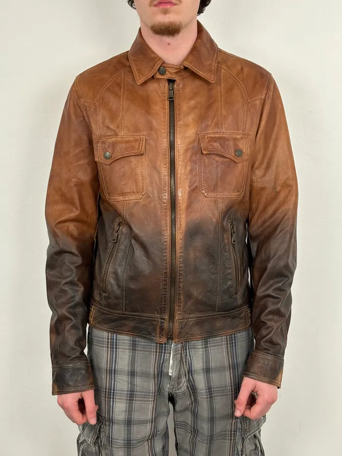 SS2010 Dolce & Gabbana Cognac Leather Gradient Moto Jacket CPNkIYU 2