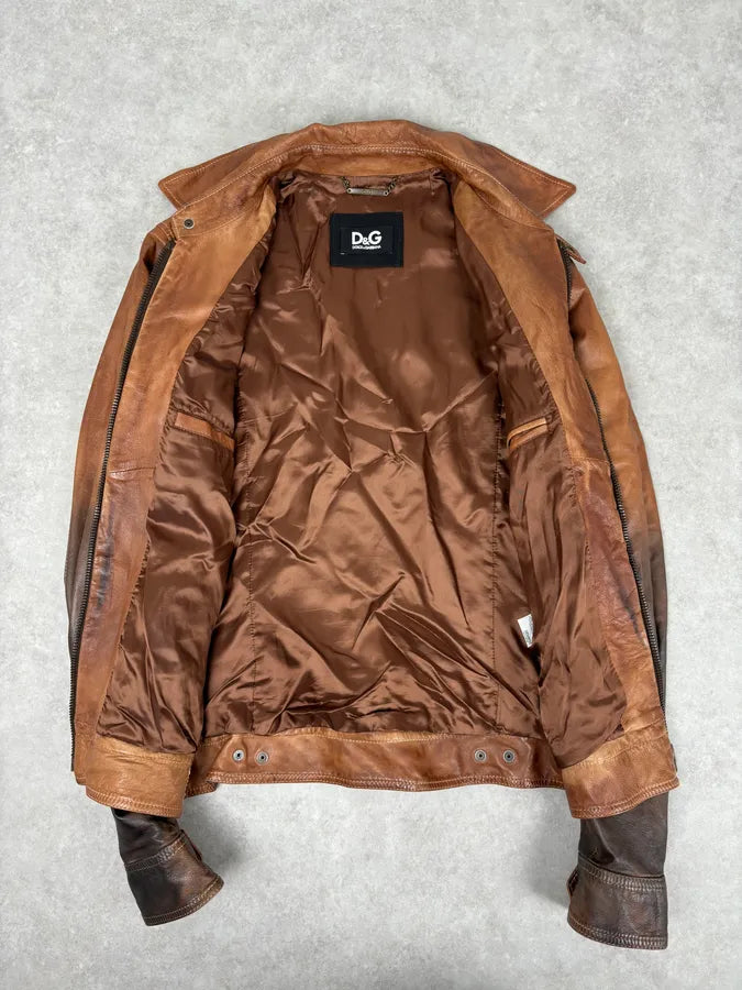 SS2010 Dolce & Gabbana Cognac Leather Gradient Moto Jacket CPNkIYU 7