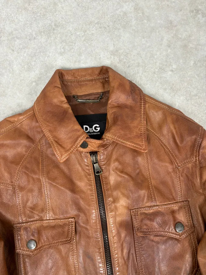 SS2010 Dolce & Gabbana Cognac Leather Gradient Moto Jacket CPNkIYU 4