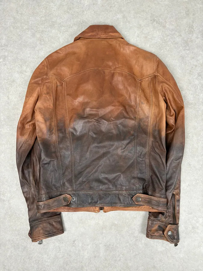 SS2010 Dolce & Gabbana Cognac Leather Gradient Moto Jacket CPNkIYU 5