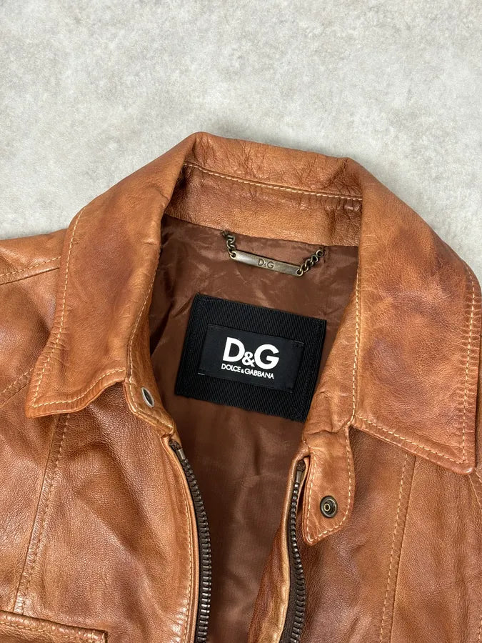 SS2010 Dolce & Gabbana Cognac Leather Gradient Moto Jacket CPNkIYU 8