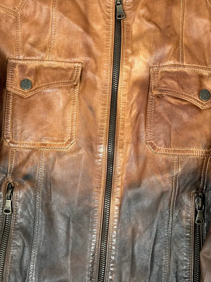 SS2010 Dolce & Gabbana Cognac Leather Gradient Moto Jacket CPNkIYU 9