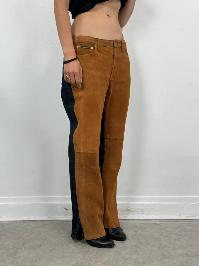 2000s Dolce & Gabbana Cognac Suede Two-Tone Contrast Panel Jeans RZcvCMy 0
