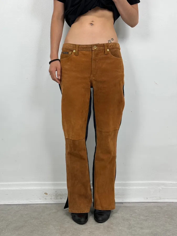 2000s Dolce & Gabbana Cognac Suede Two-Tone Contrast Panel Jeans RZcvCMy 1
