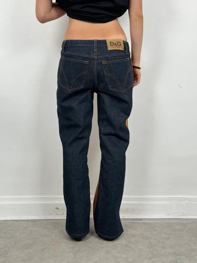 2000s Dolce & Gabbana Cognac Suede Two-Tone Contrast Panel Jeans RZcvCMy 2