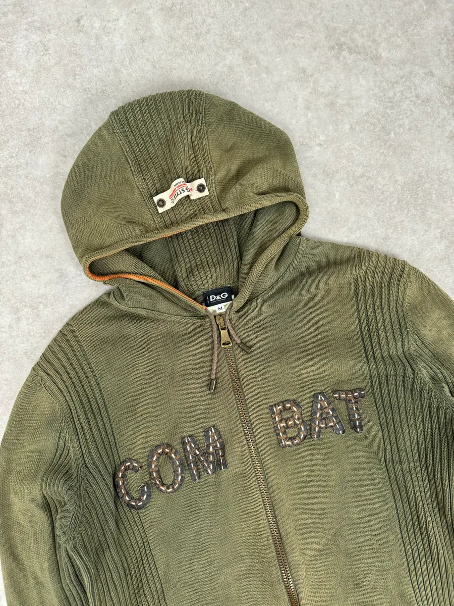 2000s Dolce & Gabbana Combat Khaki Zip-Up Hoodie NVfqDAR 3