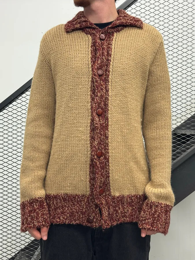 2000s Dolce & Gabbana Constrasted Wool Beige & Bordeaux Buttoned Sweater WhXUODR 1