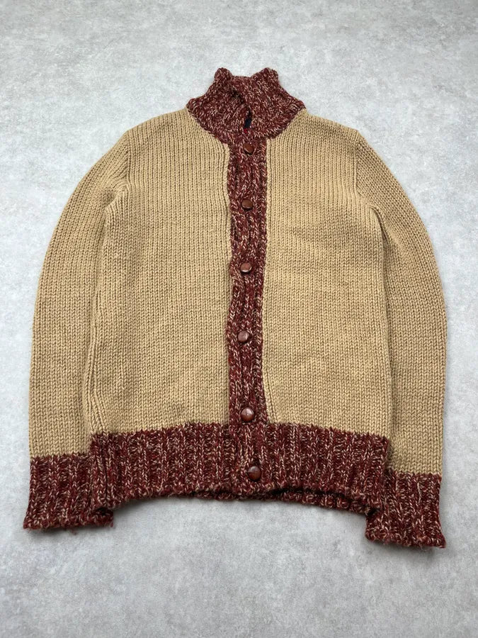2000s Dolce & Gabbana Constrasted Wool Beige & Bordeaux Buttoned Sweater WhXUODR 3