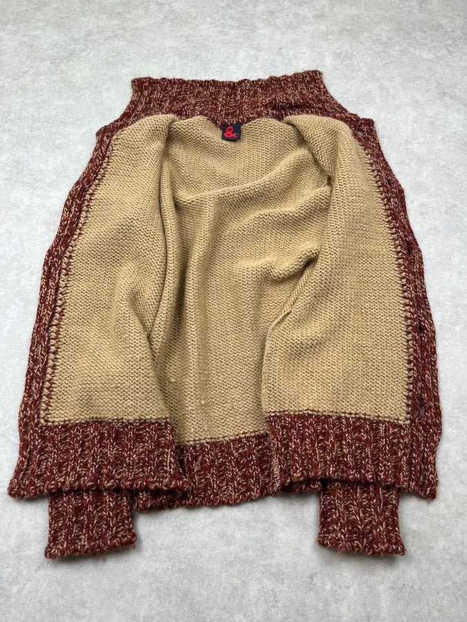 2000s Dolce & Gabbana Constrasted Wool Beige & Bordeaux Buttoned Sweater WhXUODR 6