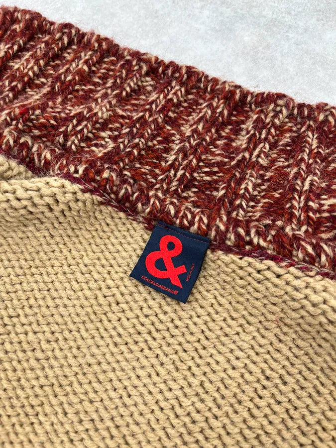 2000s Dolce & Gabbana Constrasted Wool Beige & Bordeaux Buttoned Sweater WhXUODR 7