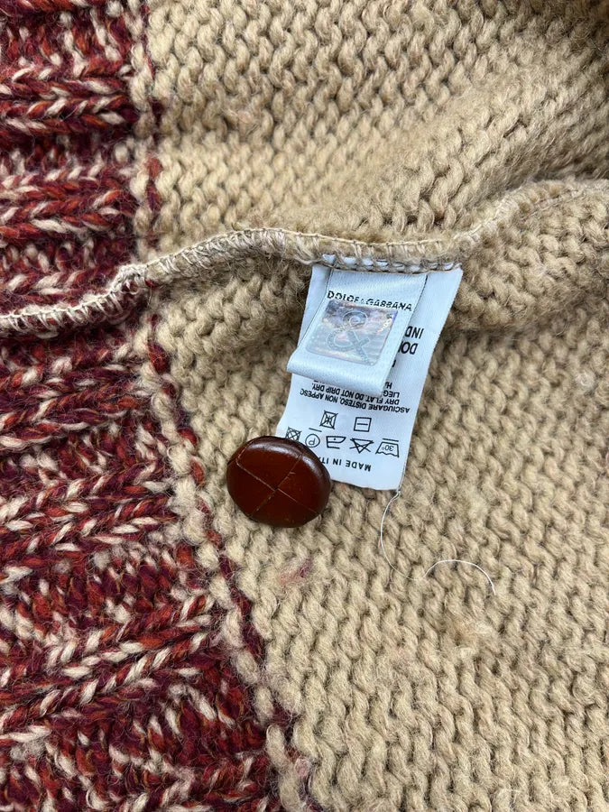 2000s Dolce & Gabbana Constrasted Wool Beige & Bordeaux Buttoned Sweater WhXUODR 8