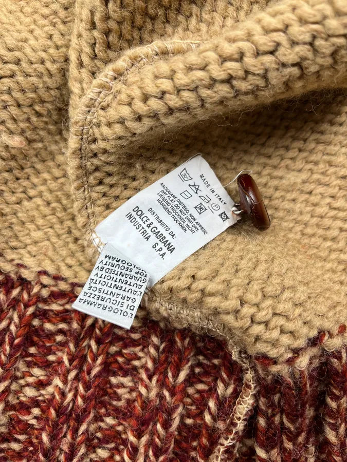 2000s Dolce & Gabbana Constrasted Wool Beige & Bordeaux Buttoned Sweater WhXUODR 9