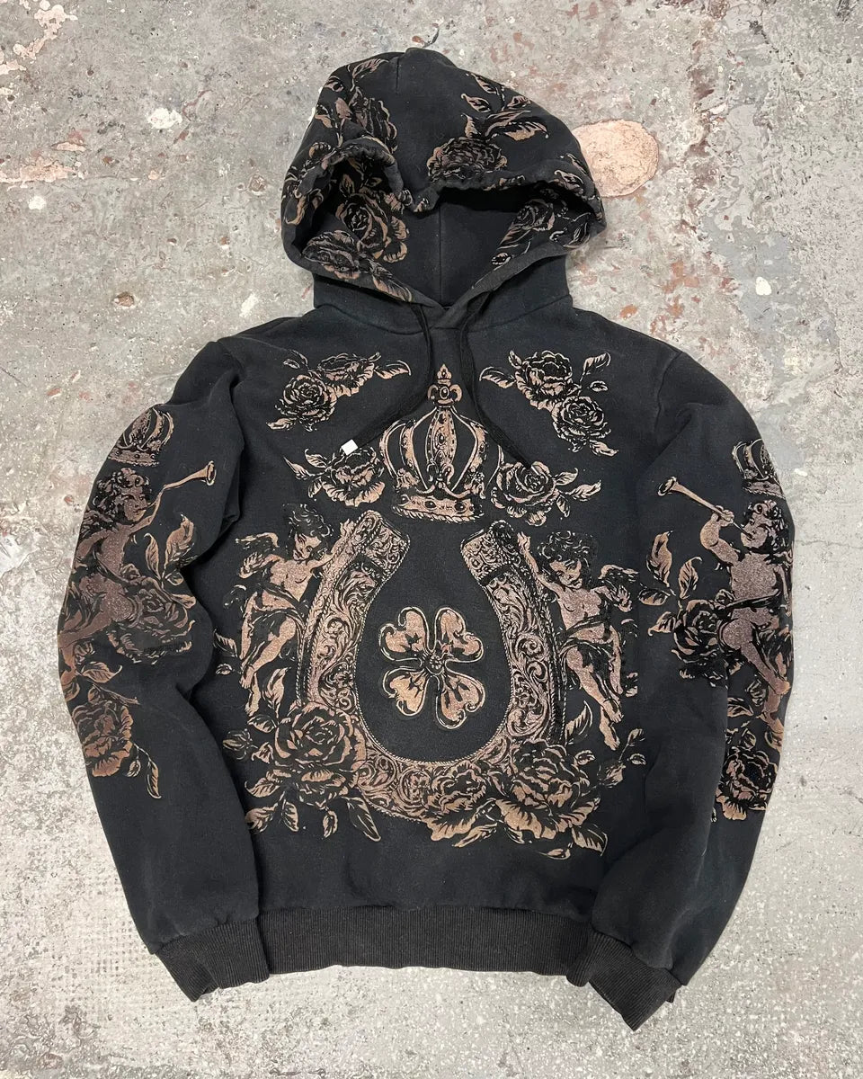 2000s Dolce & Gabbana Contemporary Embroidered Velvet Black Hoodie (M/L) 0