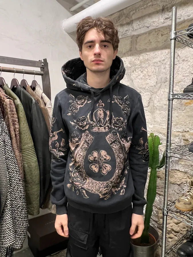 2000s Dolce & Gabbana Contemporary Embroidered Velvet Black Hoodie (M/L) 1