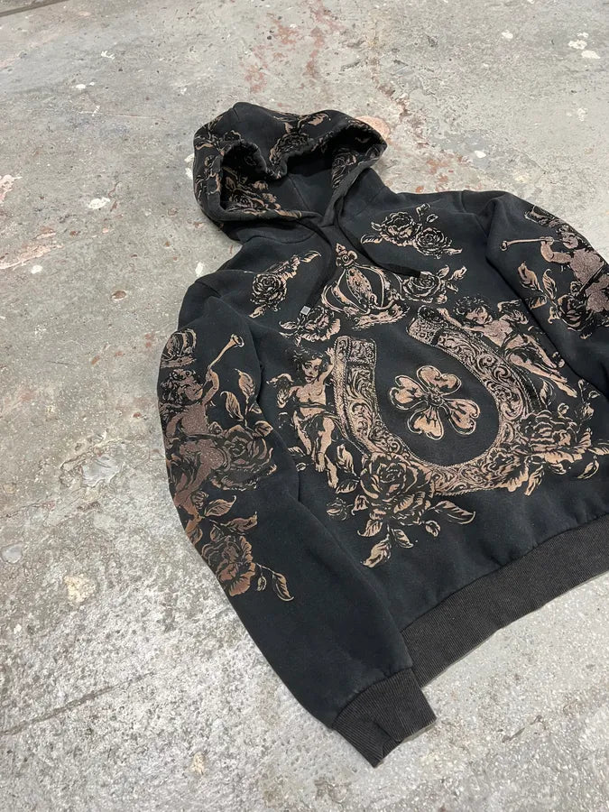 2000s Dolce & Gabbana Contemporary Embroidered Velvet Black Hoodie (M/L) 5