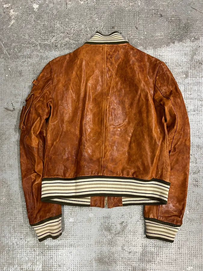 2000s Dolce & Gabbana Copper Brown Utility Cargo Leather Jacket (XS) 3