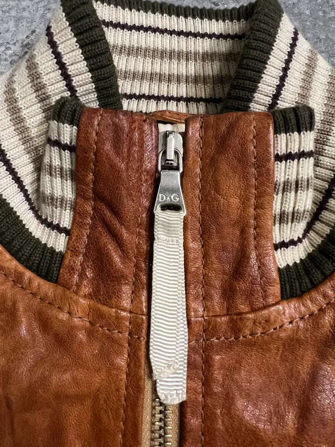 2000s Dolce & Gabbana Copper Brown Utility Cargo Leather Jacket (XS) 5