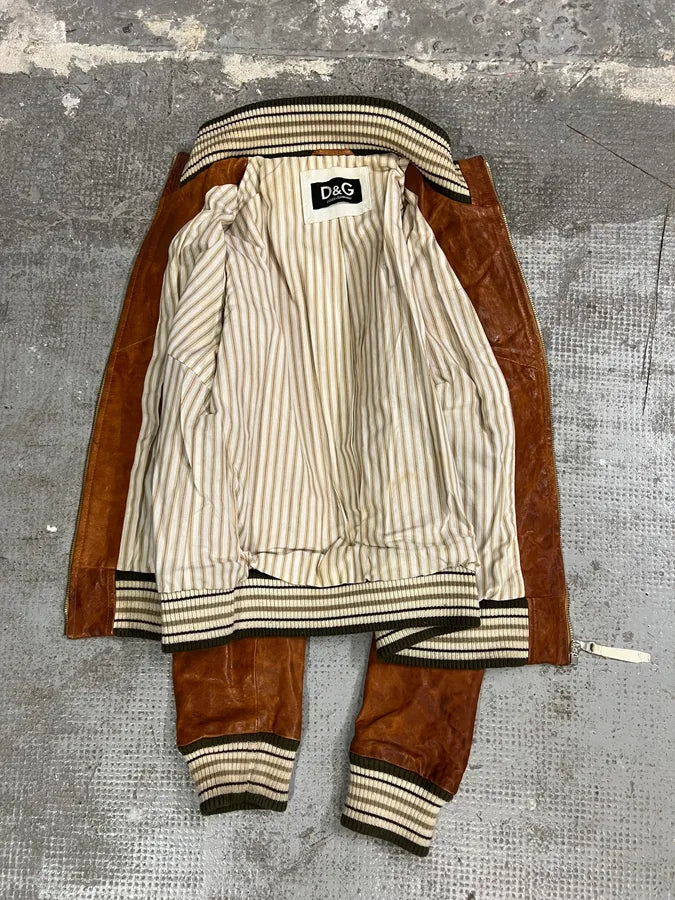 2000s Dolce & Gabbana Copper Brown Utility Cargo Leather Jacket (XS) 6