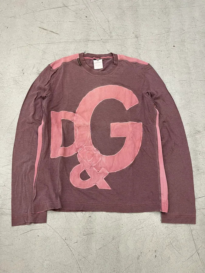 2000s Dolce & Gabbana Corduroy Logo Burgundy Longsleeve HRcKUcT 0