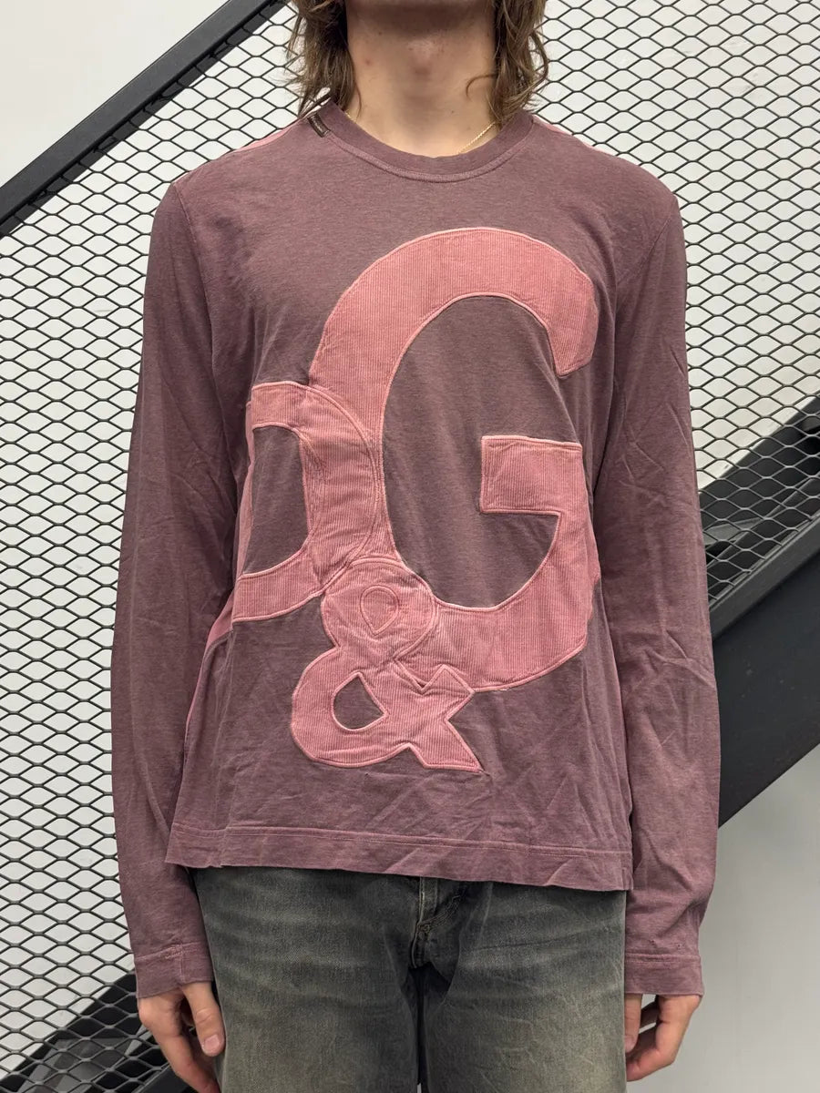 2000s Dolce & Gabbana Corduroy Logo Burgundy Longsleeve HRcKUcT 1