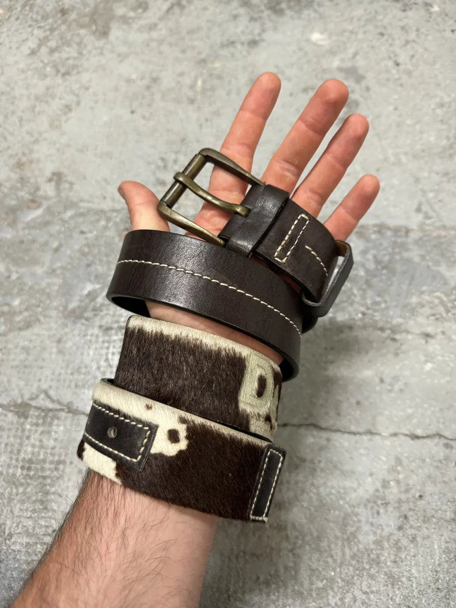 2000s Dolce & Gabbana Cowhide Brown & White Leather Belt BjkeCNw 0