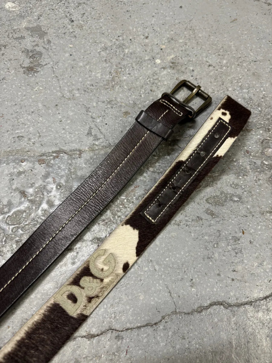 2000s Dolce & Gabbana Cowhide Brown & White Leather Belt BjkeCNw 1