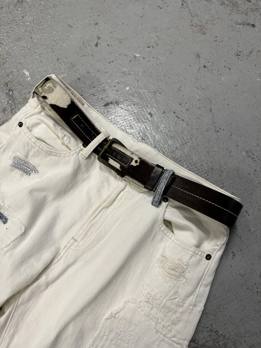 2000s Dolce & Gabbana Cowhide Brown & White Leather Belt BjkeCNw 3