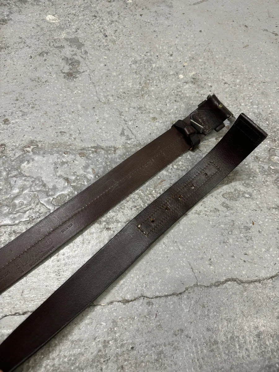 2000s Dolce & Gabbana Cowhide Brown & White Leather Belt BjkeCNw 5