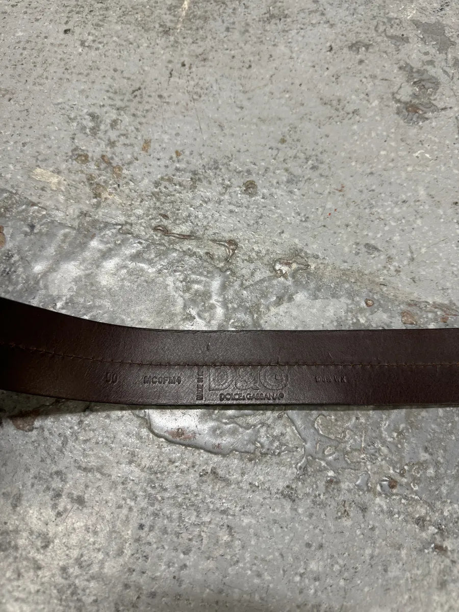2000s Dolce & Gabbana Cowhide Brown & White Leather Belt BjkeCNw 6