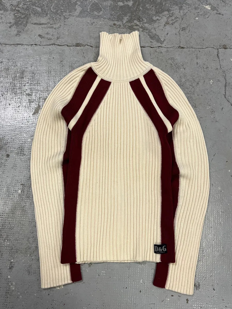 2000s Dolce & Gabbana Cream & Red Turtleneck Sweater uUCoBLE 0