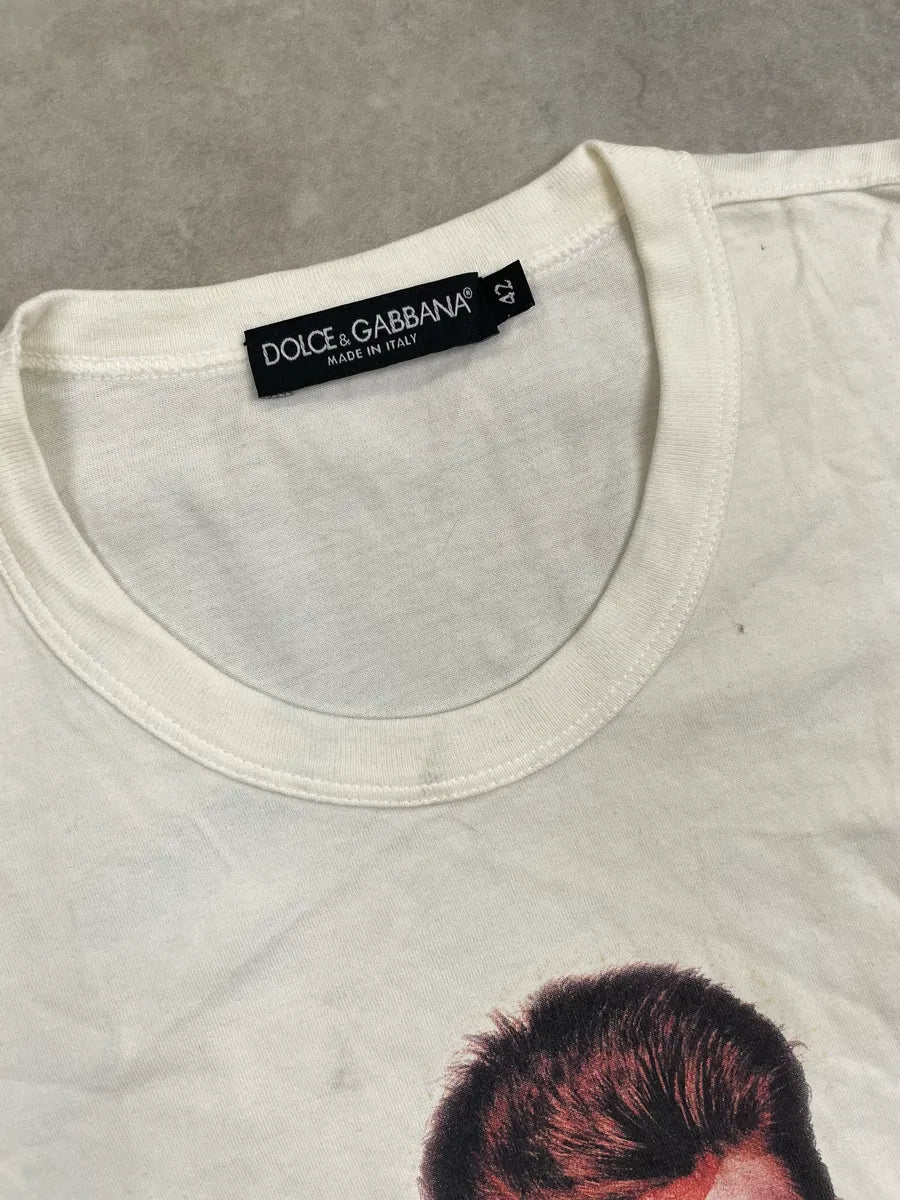 2000s Dolce & Gabbana Cream David Bowie Aladdin Sane T-Shirt lfMxAne 5