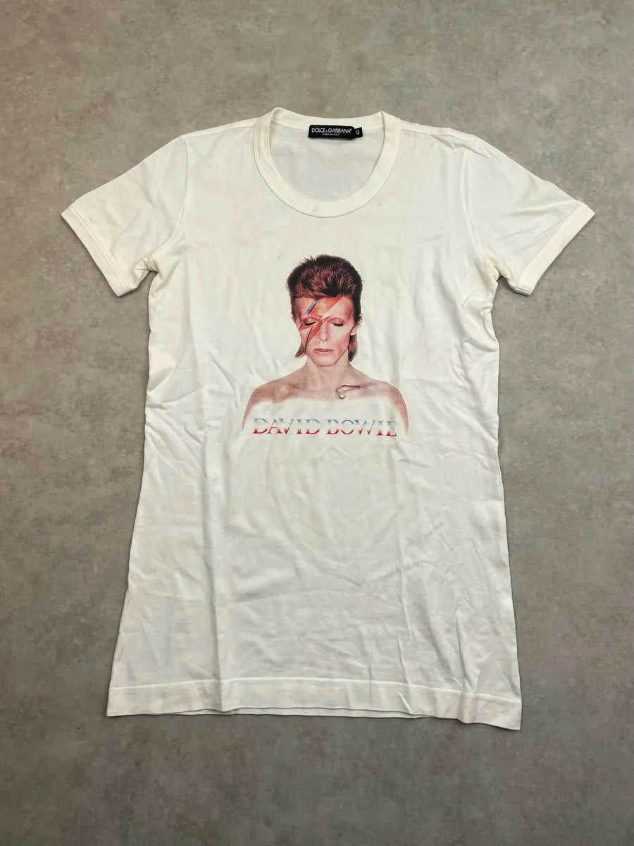2000s Dolce & Gabbana Cream David Bowie Aladdin Sane T-Shirt lfMxAne 0