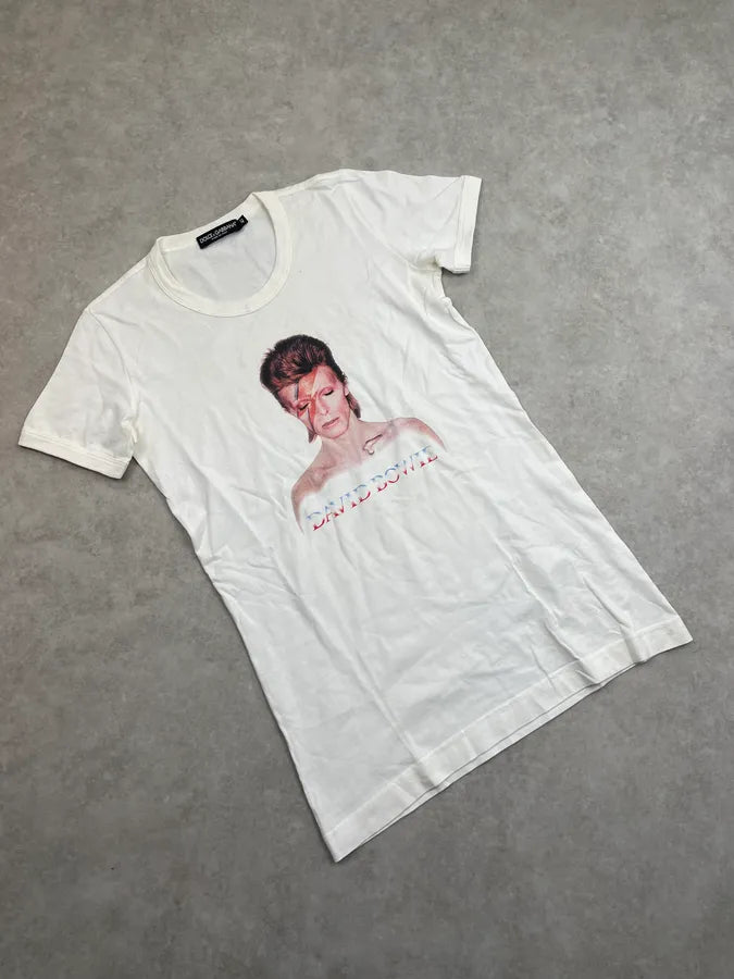 2000s Dolce & Gabbana Cream David Bowie Aladdin Sane T-Shirt lfMxAne 2