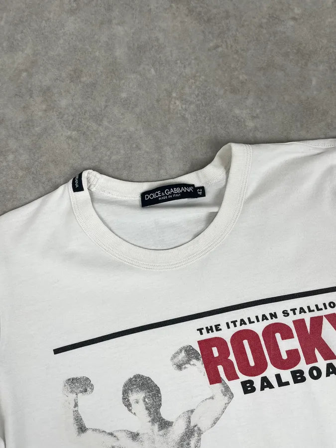 SS2009 Dolce & Gabbana Cream Cotton Rocky Balboa T-Shirt gVFPmHJ 3