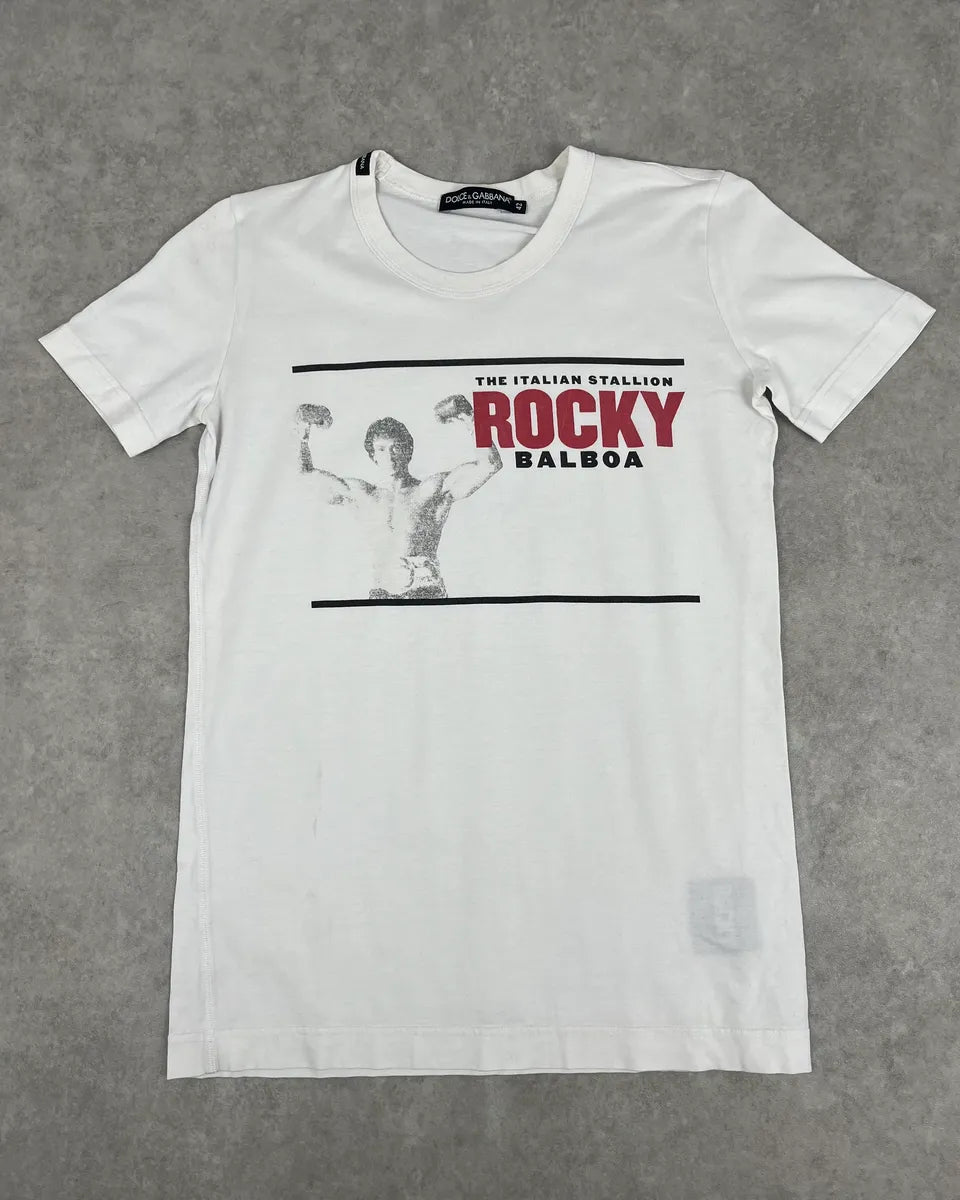 SS2009 Dolce & Gabbana Cream Cotton Rocky Balboa T-Shirt gVFPmHJ 0