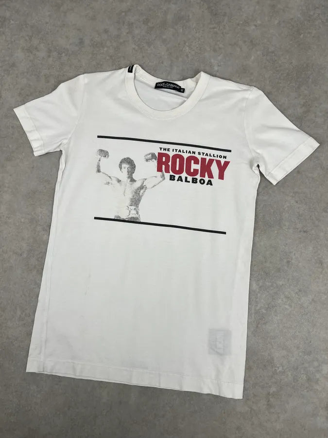 SS2009 Dolce & Gabbana Cream Cotton Rocky Balboa T-Shirt gVFPmHJ 4