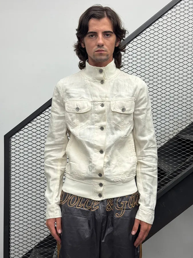 SS2003 Dolce & Gabbana White Linen Trucker Light Jacket cskSAkm 0