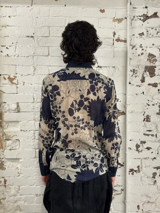 2000s Dolce & Gabbana Cream Navy Cotton Floral Shirt IYmtvOh 2