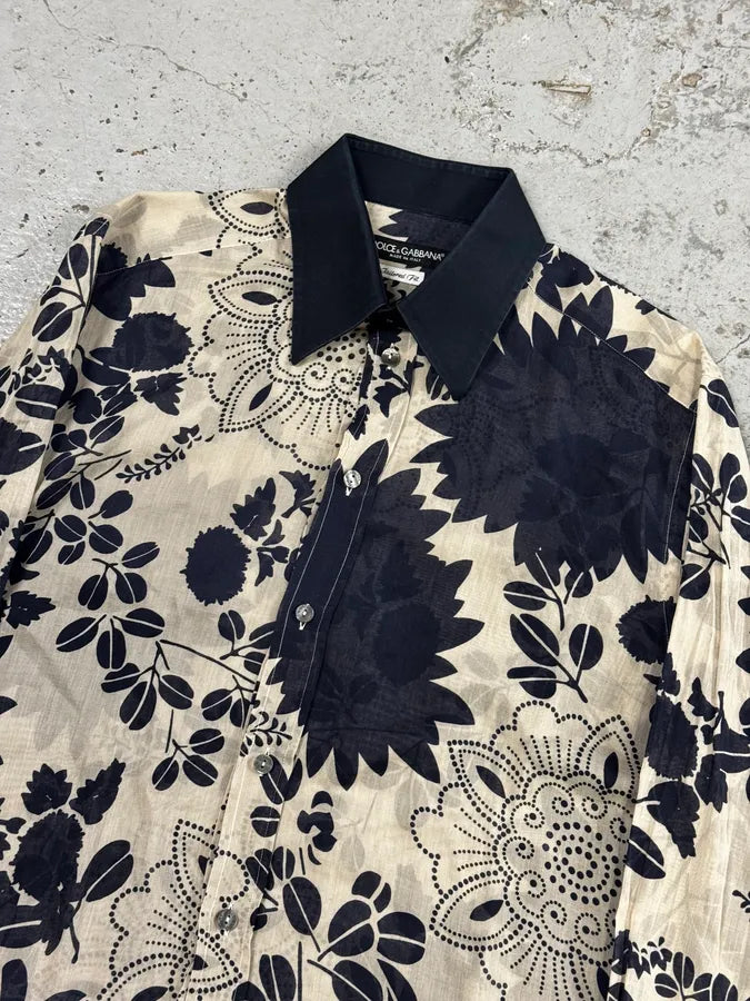 2000s Dolce & Gabbana Cream Navy Cotton Floral Shirt IYmtvOh 6