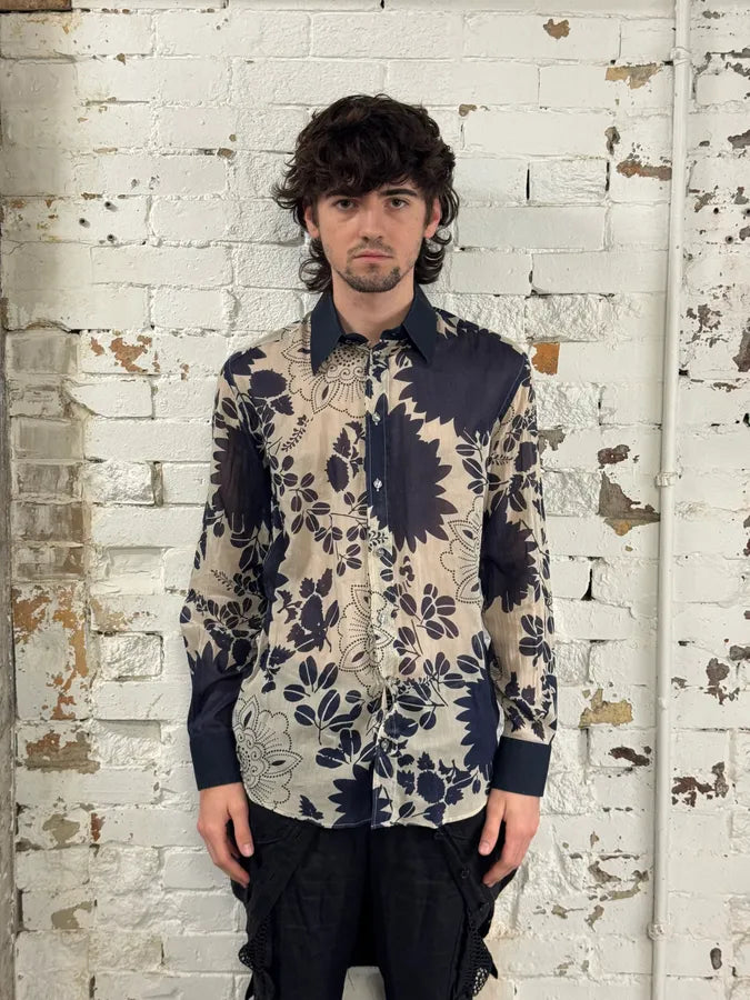 2000s Dolce & Gabbana Cream Navy Cotton Floral Shirt IYmtvOh 1
