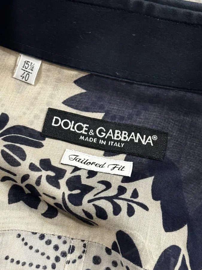 2000s Dolce & Gabbana Cream Navy Cotton Floral Shirt IYmtvOh 10