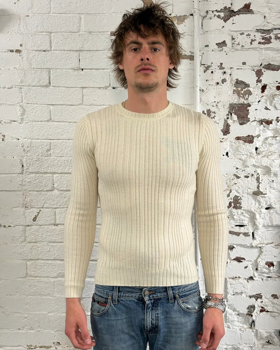 2000s Dolce & Gabbana Cream Ribbed Sweater JdLORQb 1