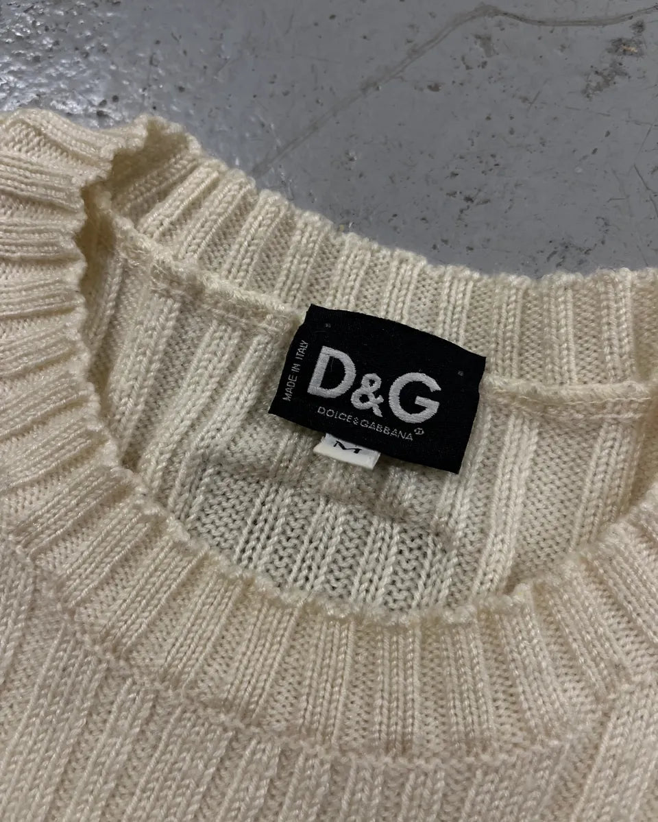 2000s Dolce & Gabbana Cream Ribbed Sweater JdLORQb 8