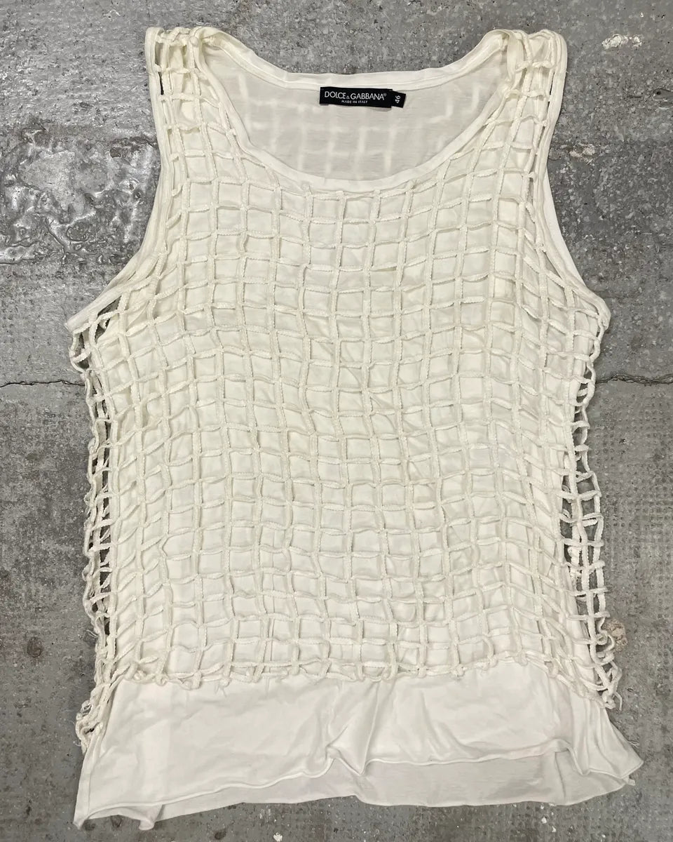 2000s Dolce & Gabbana Creamy Fisher Tank Top (M) 0