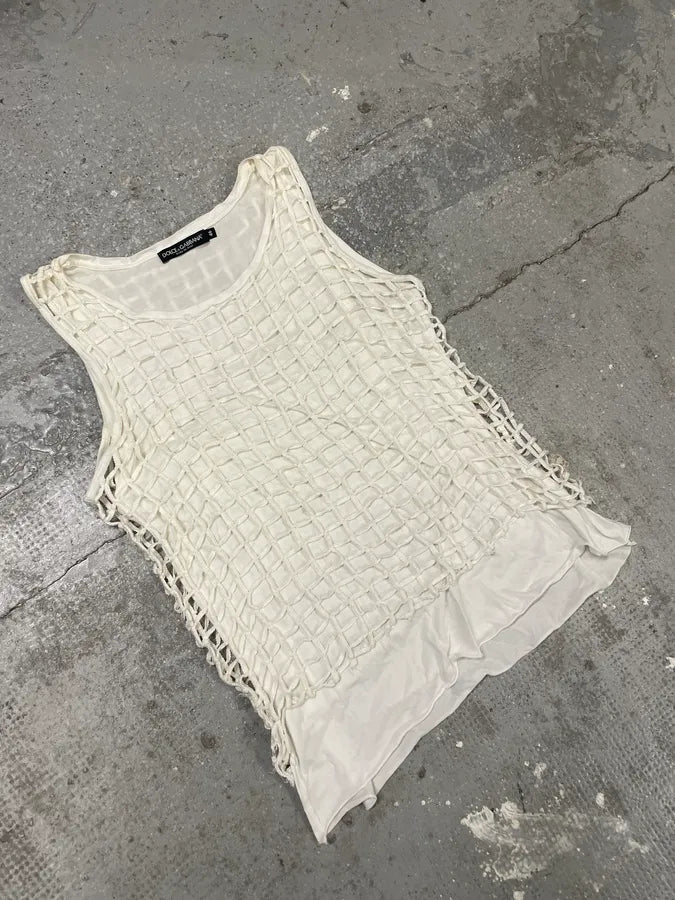 2000s Dolce & Gabbana Creamy Fisher Tank Top (M) 5