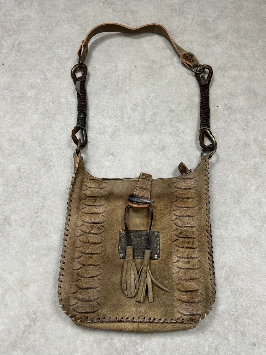 2000s Dolce & Gabbana Crocodile Effect Suede Leather Handle Bag IoywTxG 0