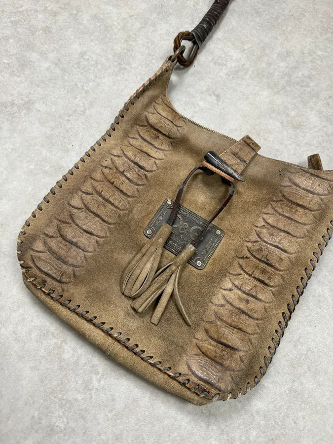 2000s Dolce & Gabbana Crocodile Effect Suede Leather Handle Bag IoywTxG 2
