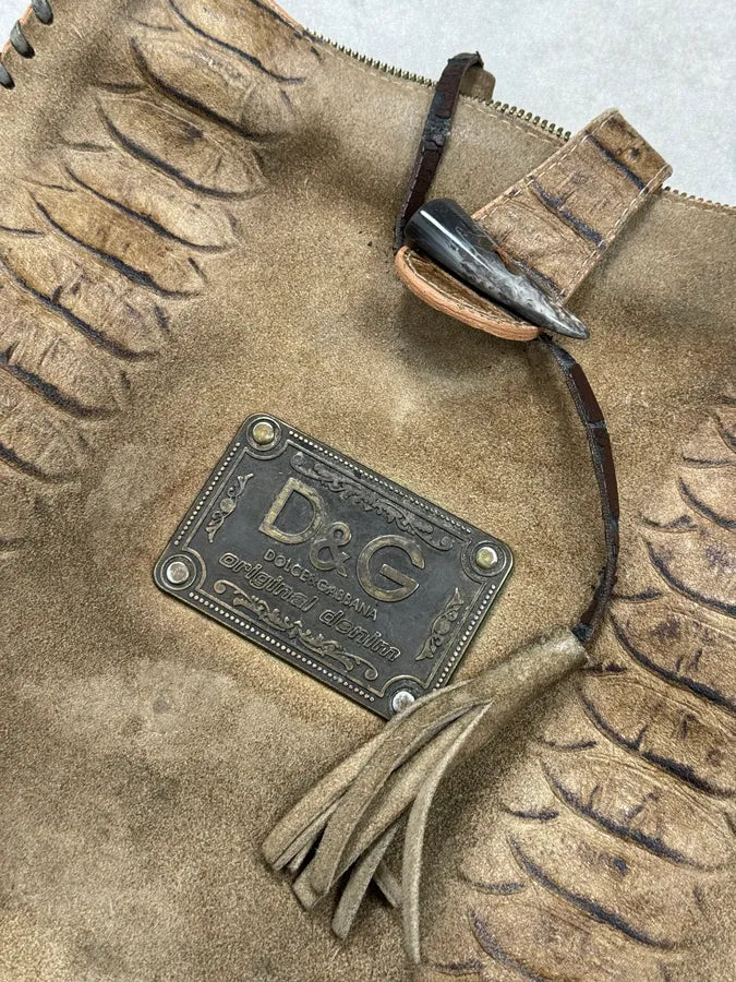 2000s Dolce & Gabbana Crocodile Effect Suede Leather Handle Bag IoywTxG 3